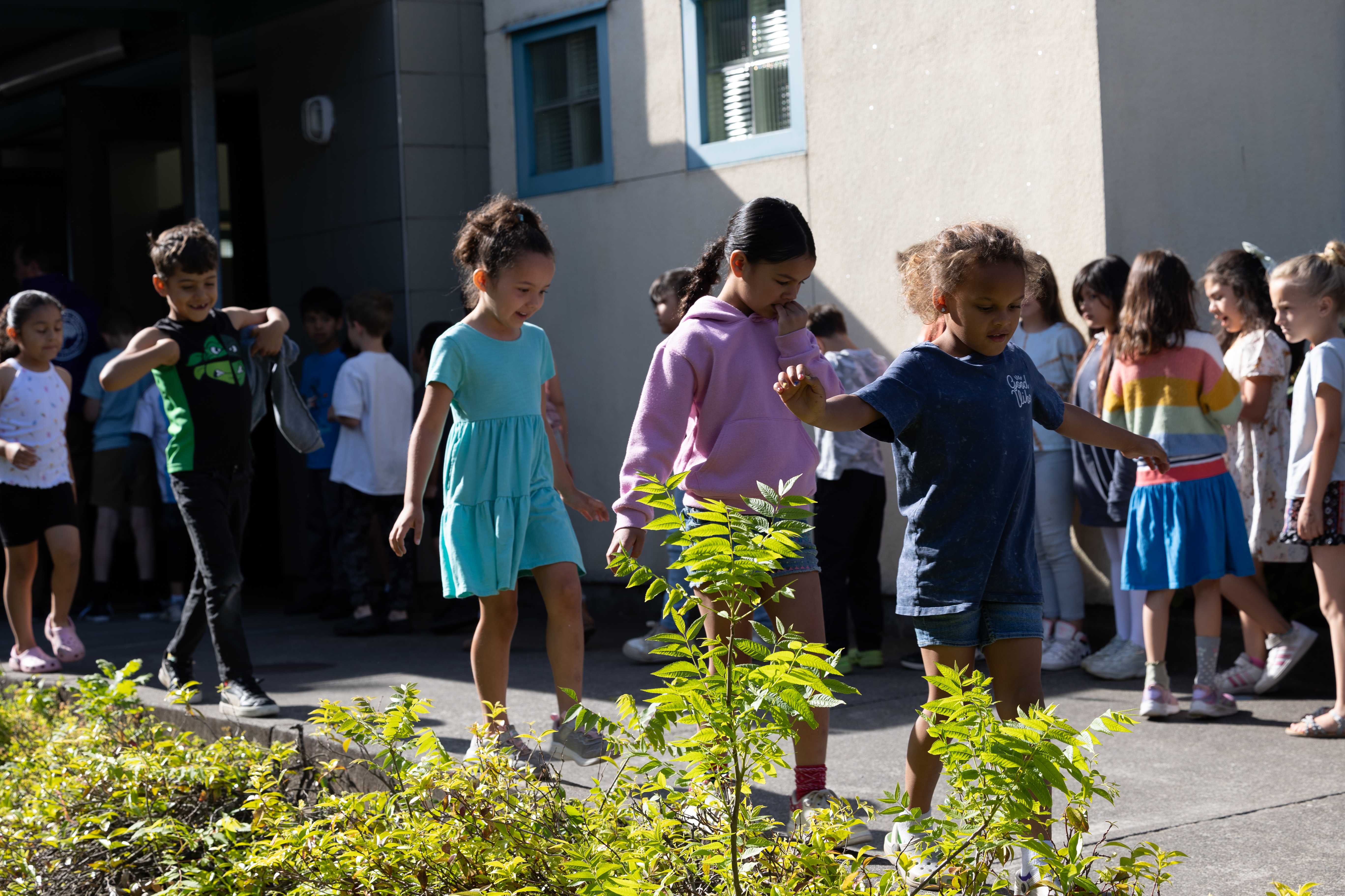 Children walking in a line