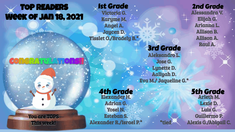 Enrique Camarena Elementary Readers Of The Week