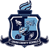 The Logan County Schools logo features a shield with various symbols and text.