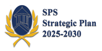 Logo for SPS Strategic Plan 2025-2030 with a building icon and laurel wreath.