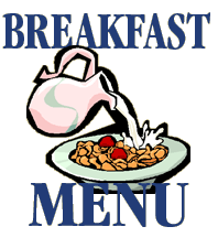 Illustration of a breakfast menu with cereal being poured into a bowl.