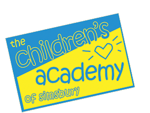 Logo for 'The Children's Academy of Simsbury' with blue and yellow diagonal design.