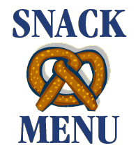 A pretzel graphic with the words 'SNACK MENU' above and below.