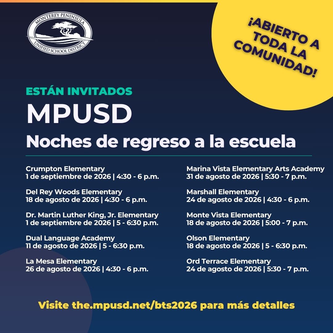 MPUSD Back to School Nights flyer with dates and times for various schools.