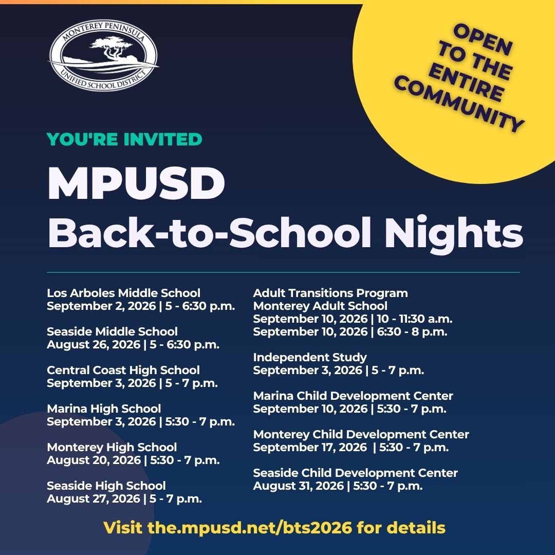 MPUSD Back-to-School Nights invitation with event details and dates.