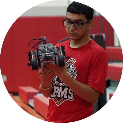 student with robot