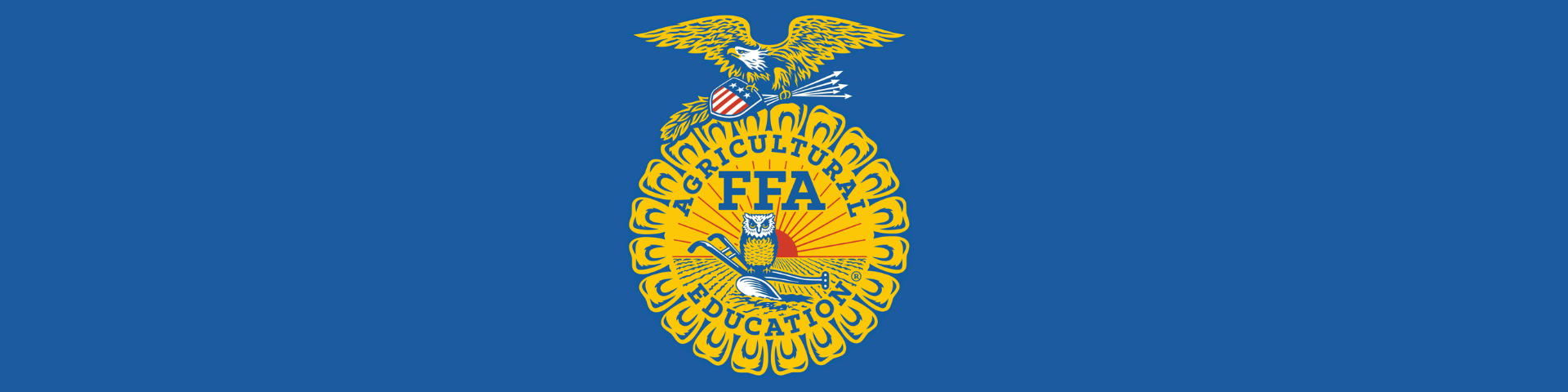 The FFA emblem, a symbol of agricultural education, on a blue background.