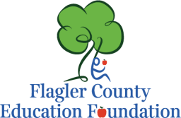 The Flagler County Education Foundation logo features a stylized tree with a child figure.