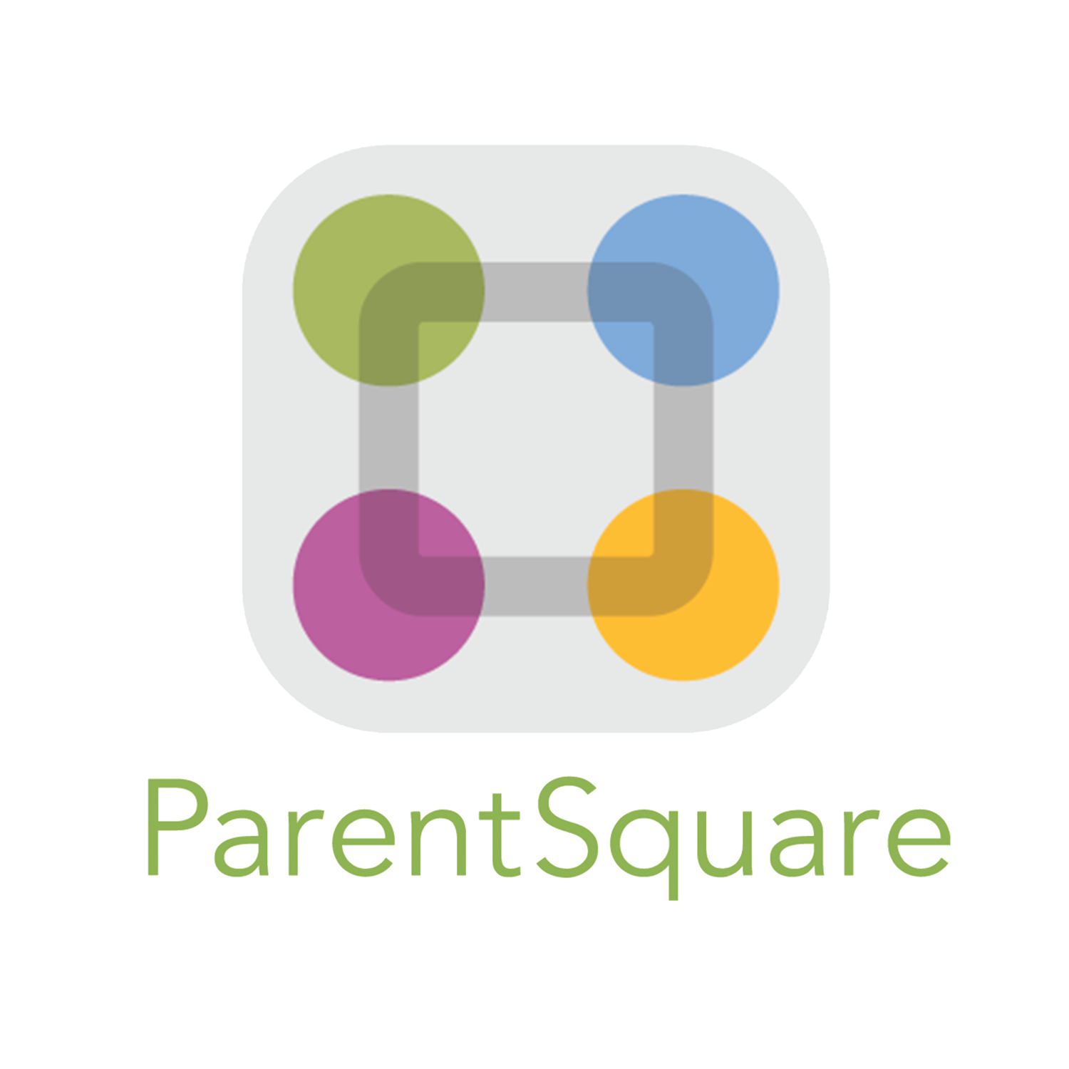 The official logo for ParentSquare features four colorful circles connected by a square outline against a light background.
