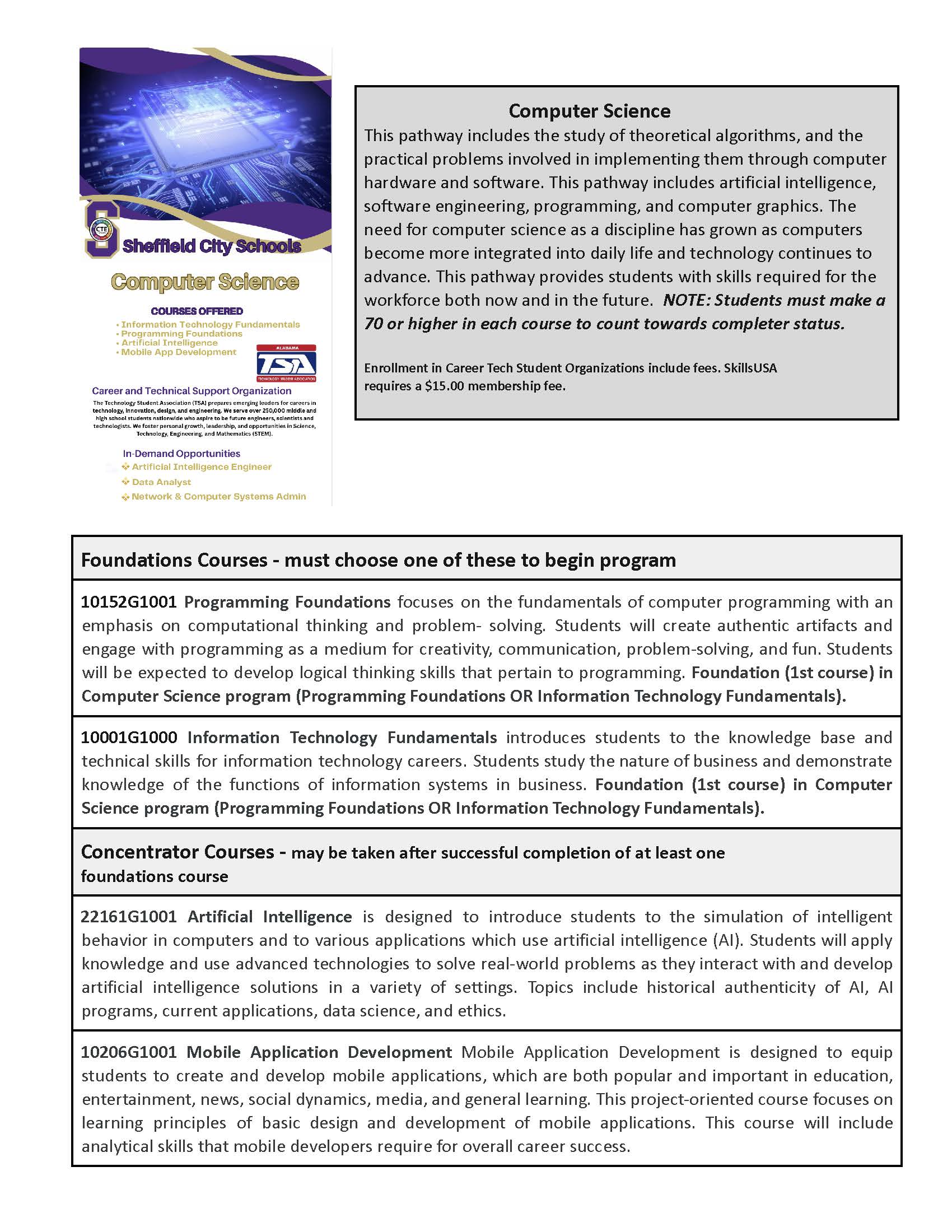 A document titled 'Computer Science' with text describing the field and its applications.