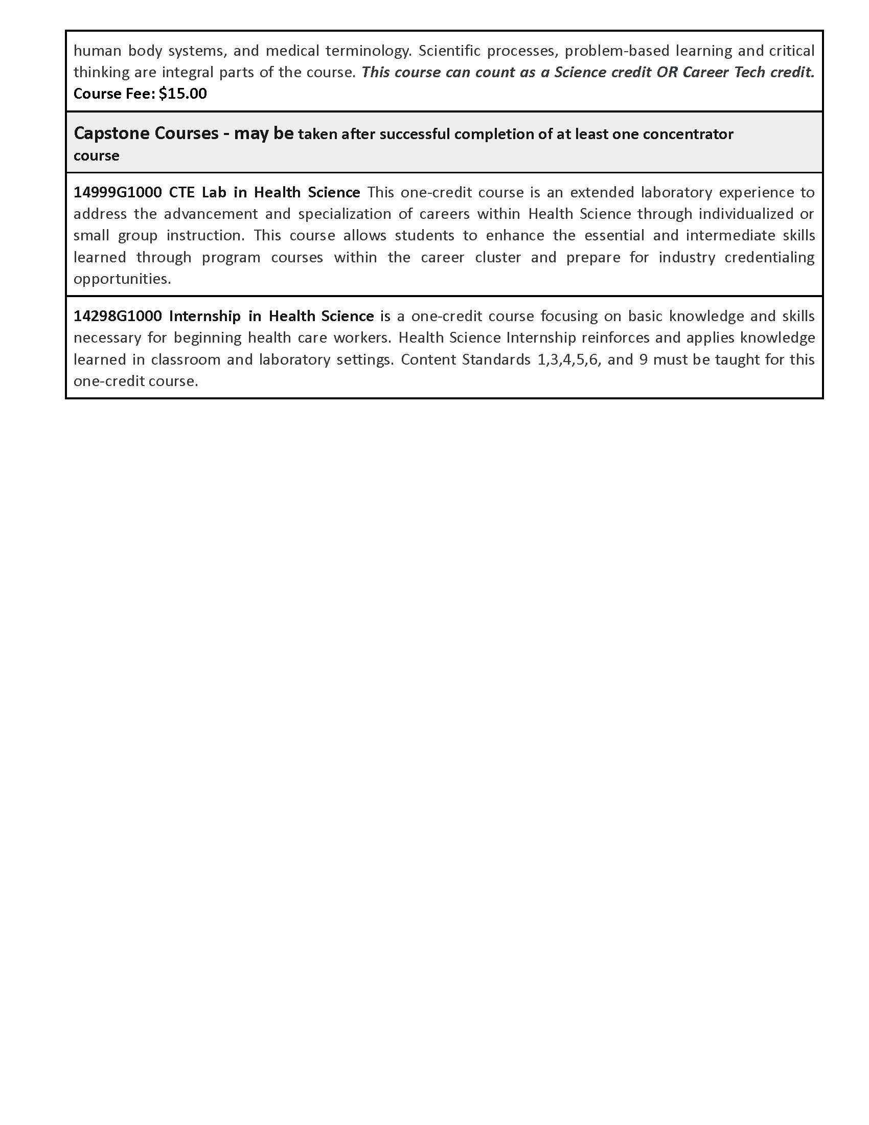 A document with text describing educational programs and their descriptions.