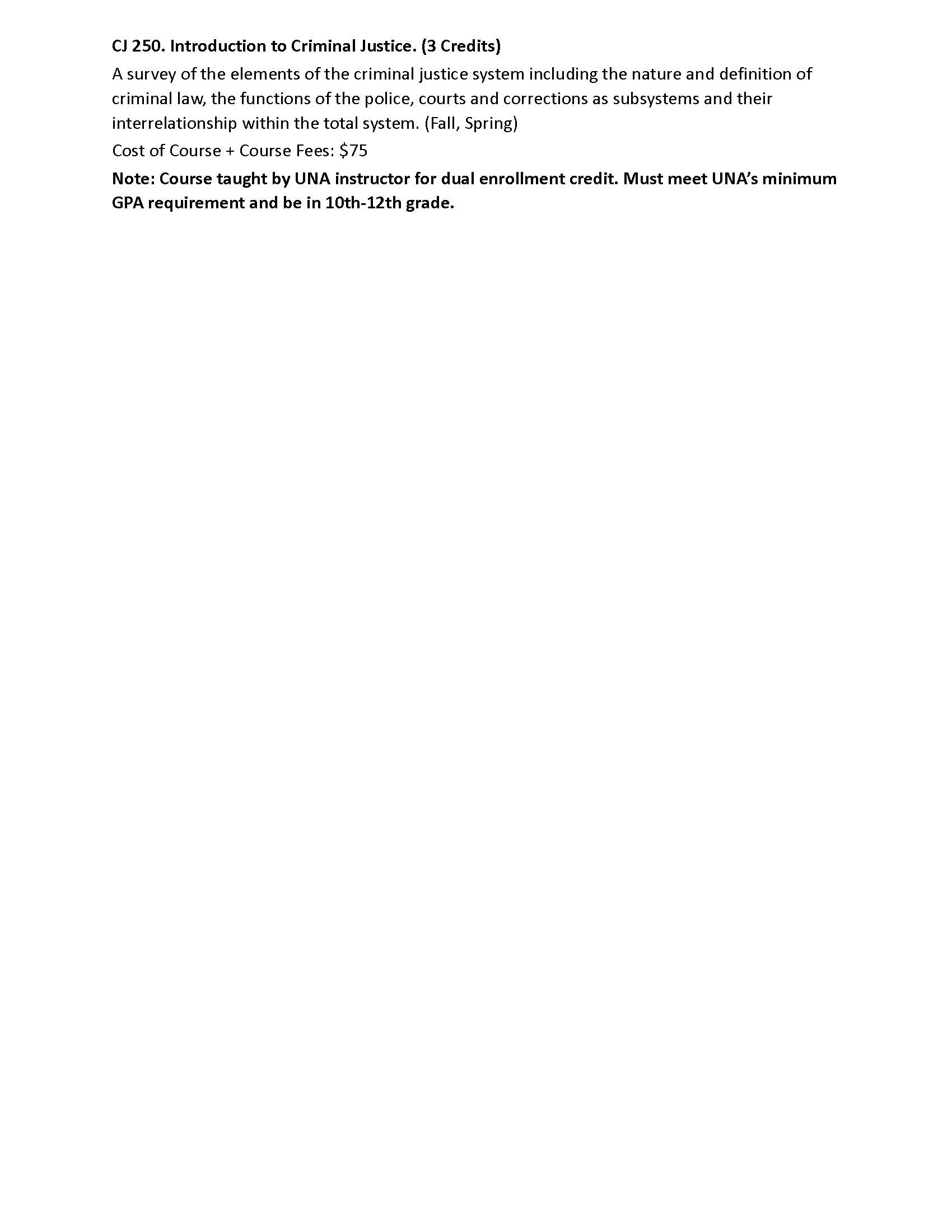 Text detailing a course titled "Introduction to Forensic Science (FOR 201)."