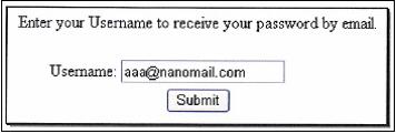 A login form prompts users to enter their username to receive a password by email.
