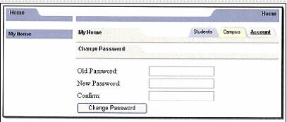 A screenshot of a user interface for changing account settings, with fields for old password, new password, and confirm password.