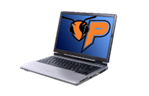 A silver laptop displays a logo featuring an orange ant wearing headphones and the letter 'P'.