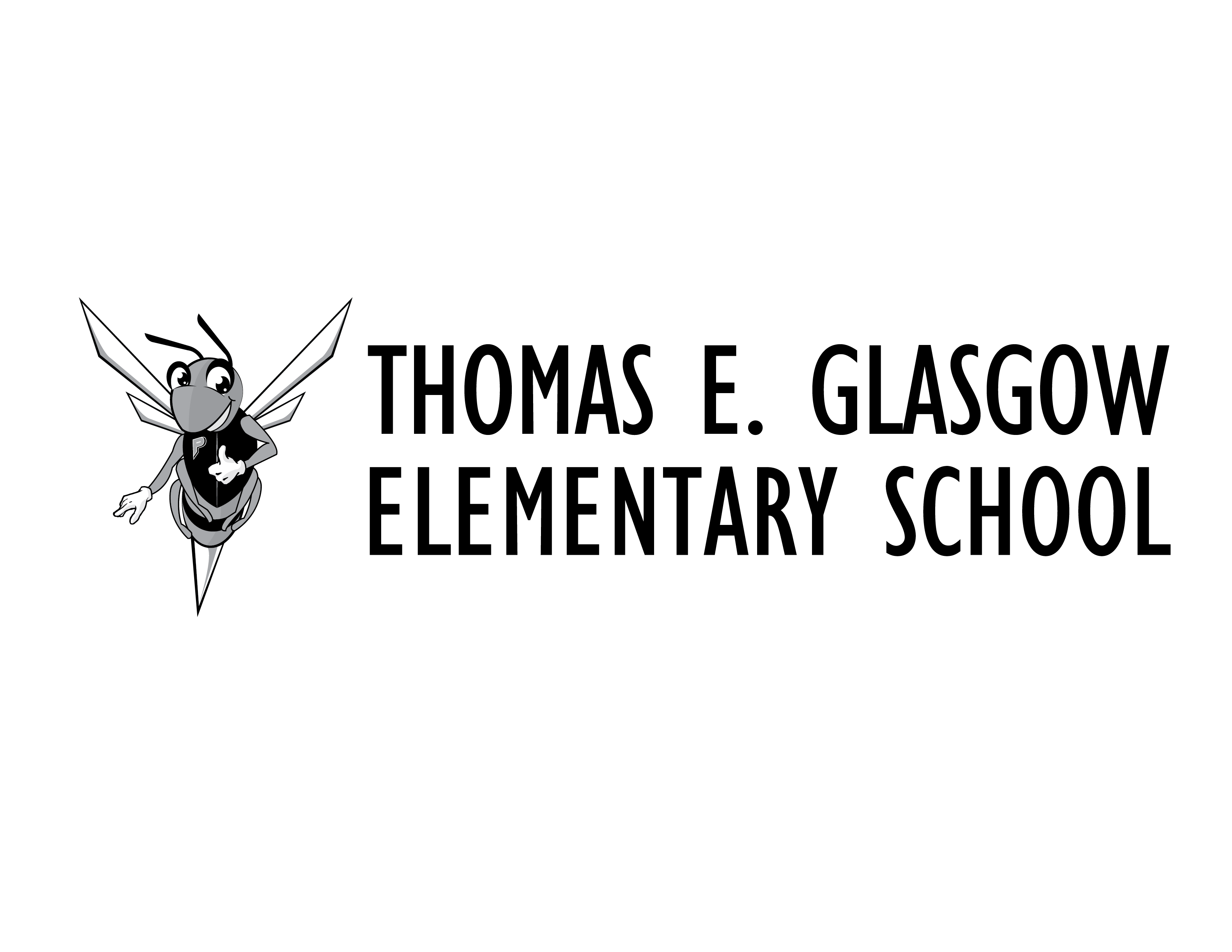 A stylized, cartoon-like bee with wings outstretched, rendered in black and white.
