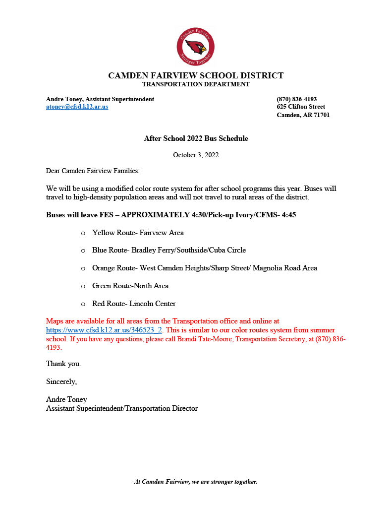 CAMDEN FAIRVIEW SCHOOL DISTRICT Transportation