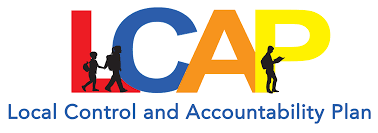 Logo for LCAP: Local Control and Accountability Plan, with colorful letters and silhouettes of hikers.