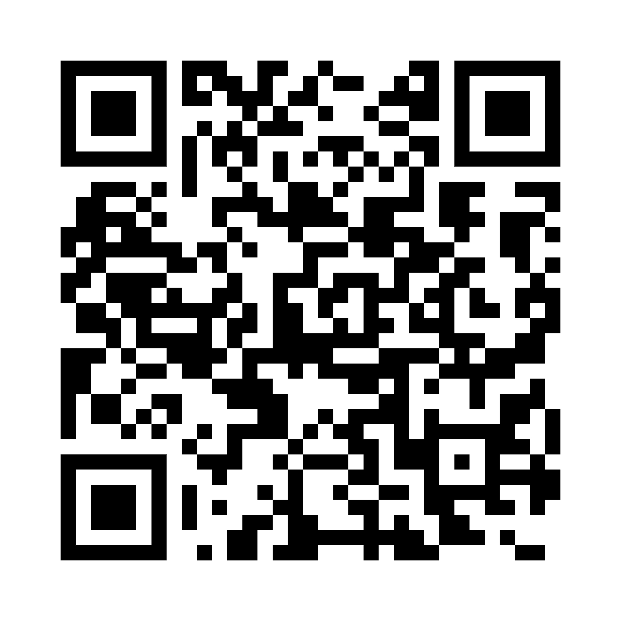 A black and white QR code with a pattern of squares.