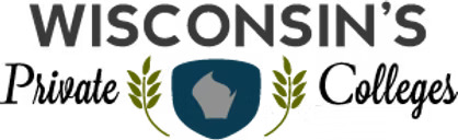 Logo for Wisconsin's Private Colleges featuring text and a shield with the state outline.