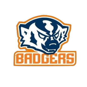 A sports team logo featuring a fierce badger face in dark blue and white, outlined in gold, with the text 'BADGERS' in gold underneath.