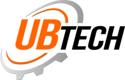 A logo featuring the letters UB in bold orange, surrounded by curved silver and orange elements against a black background.
