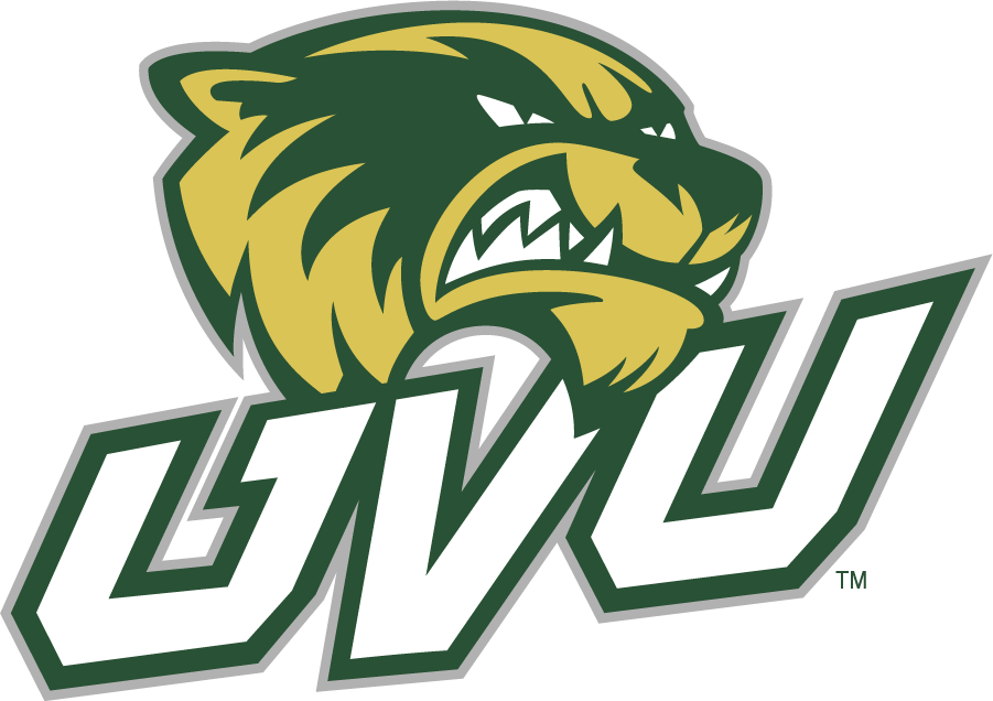 The Utah Valley University logo features a fierce green and gold wolverine head above the white UVU letters.