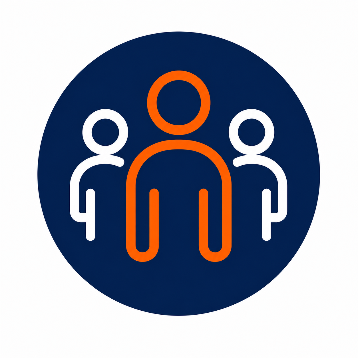 An icon representing a group of three people, with one central figure highlighted in orange.