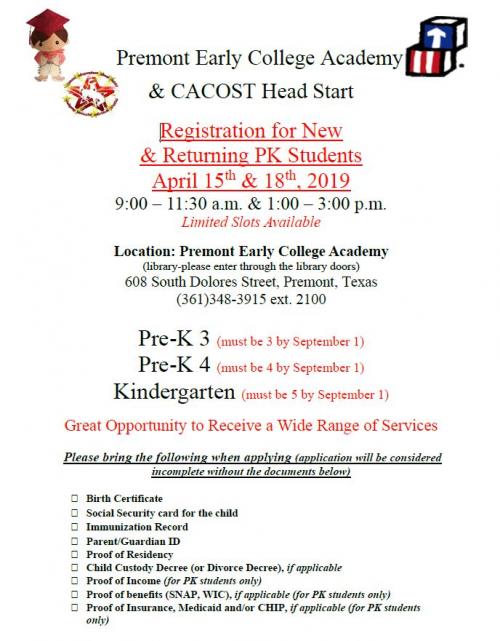 Premont ISD Student Registration 20182019