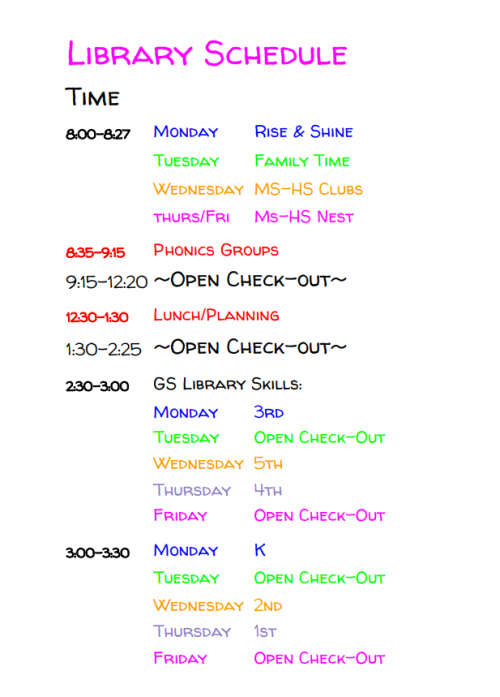 USD 360 Caldwell Schools Library Weekly Schedule