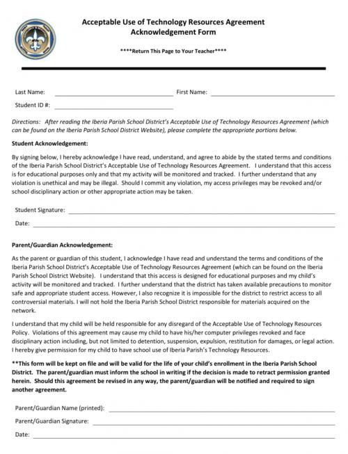 Loreauville Elementary Technology Use Agreement
