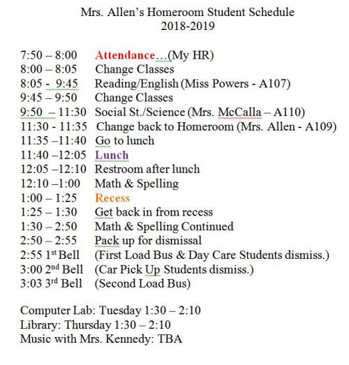 Sterlington Elementary Daily Schedule