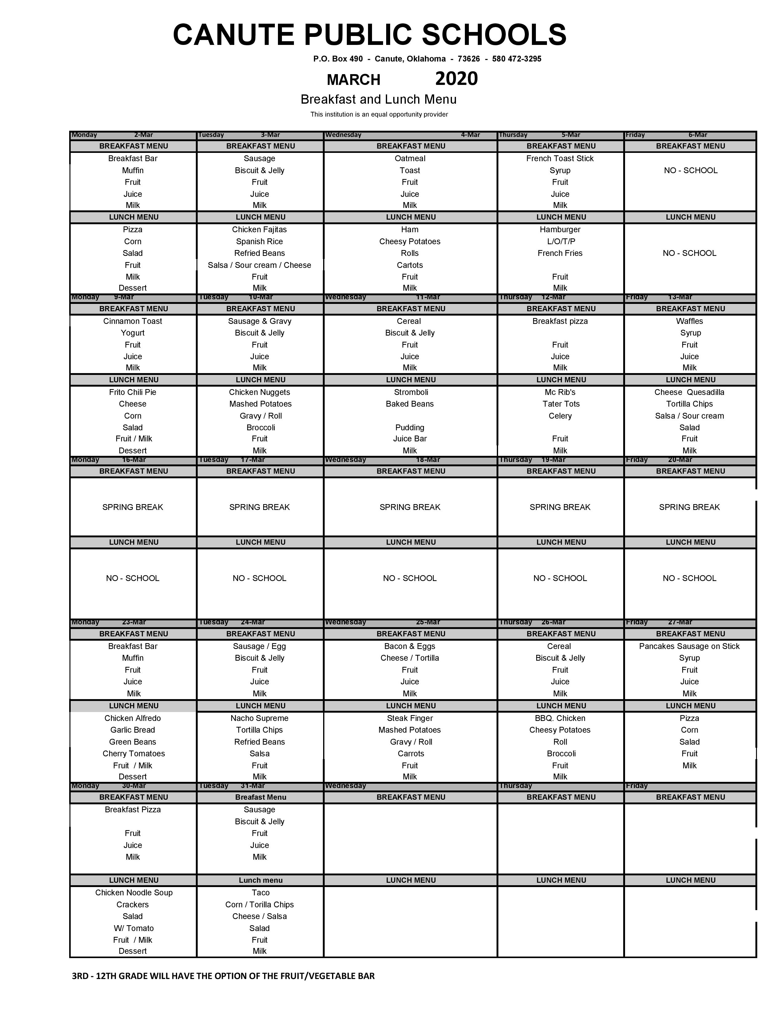 Canute Public Schools Cafeteria Page