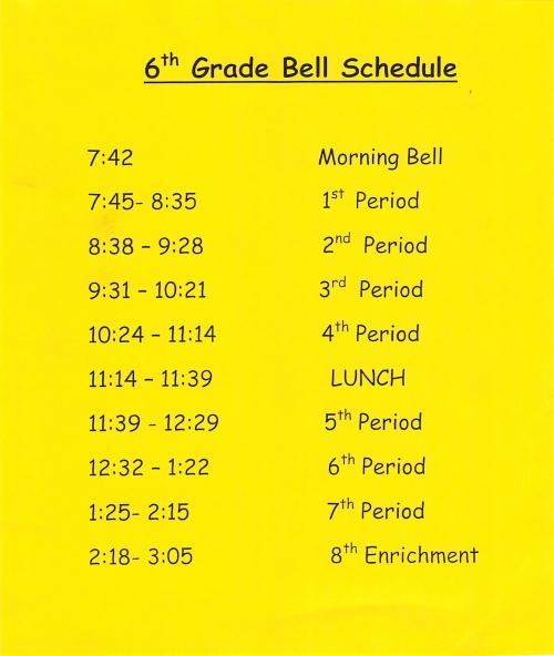 South Beauregard Upper Elementary 6th Grade Bell Schedule