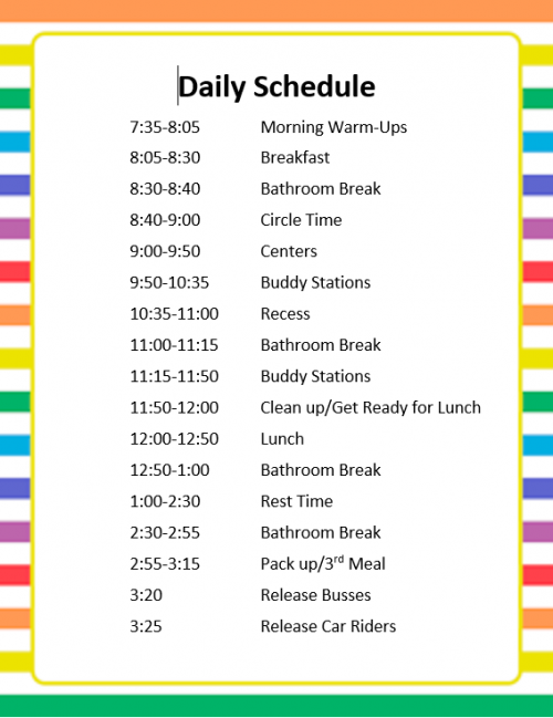 Calera Public School Daily Schedule