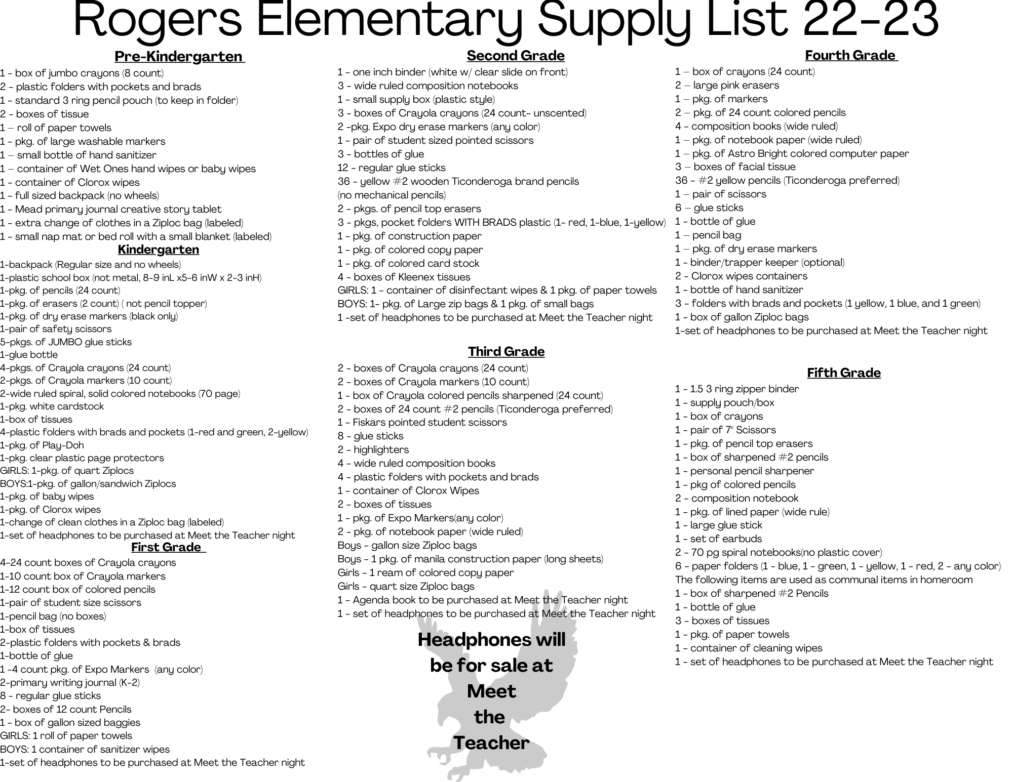 Rogers ISD School Supplies