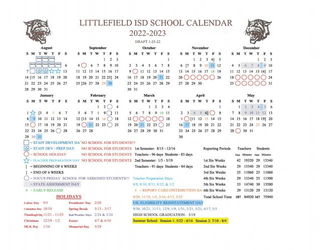 Lisd Calendar 2022 2023 Littlefield Isd - 2022-2023 Proposed District Calendar