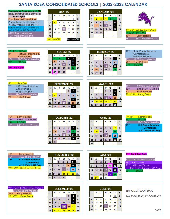 Santa Rosa Consolidated Schools District School Calendar 2022 2023