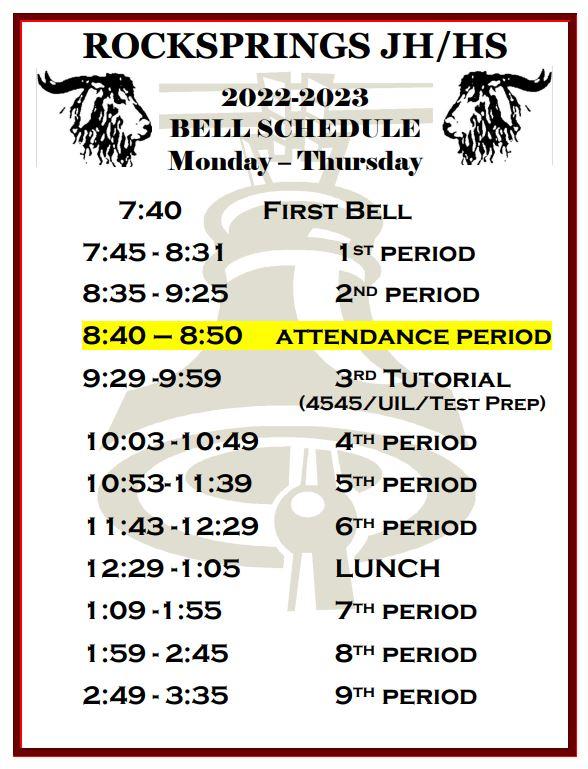 Rocksprings Independent School District - Calendars/Schedules