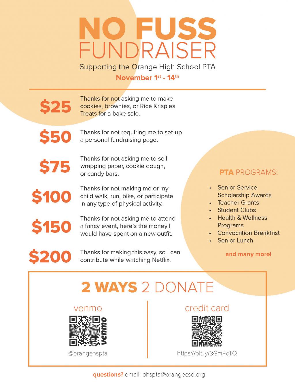 No fuss fundraiser flyer