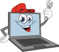 An anthropomorphic computer with a cap and a wrench.