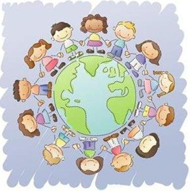 cartoon of students holding hands around the globe