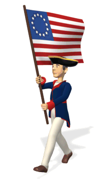 An animation of a patriot carrying an older version of the USA flag
