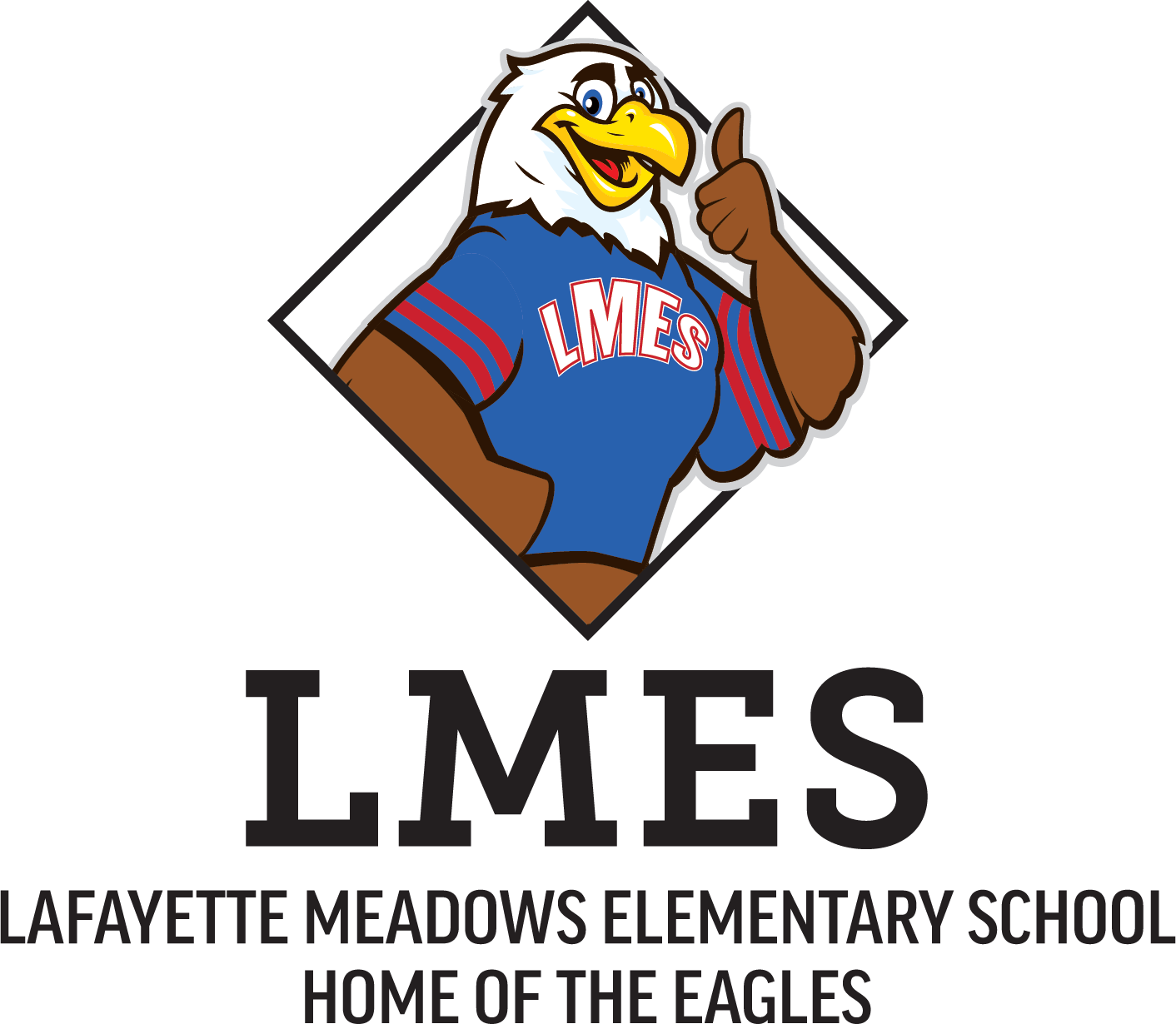 LMES Lafayette Meadows Elementary School logo featuring an eagle mascot giving a thumbs up.