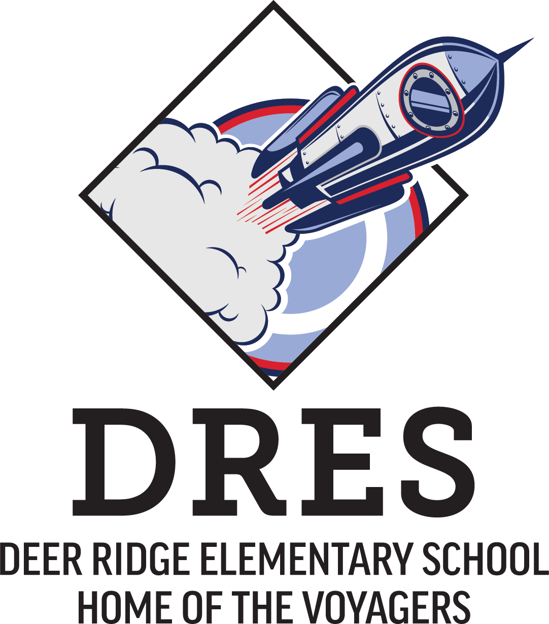 Logo for Deer Ridge Elementary School, featuring a rocket launching.