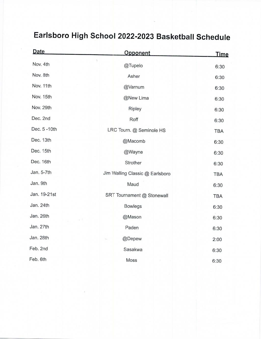 Earlsboro Public Schools High School Basketball