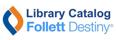 The Library Catalog Follett Destiny logo features a stylized flame shape.