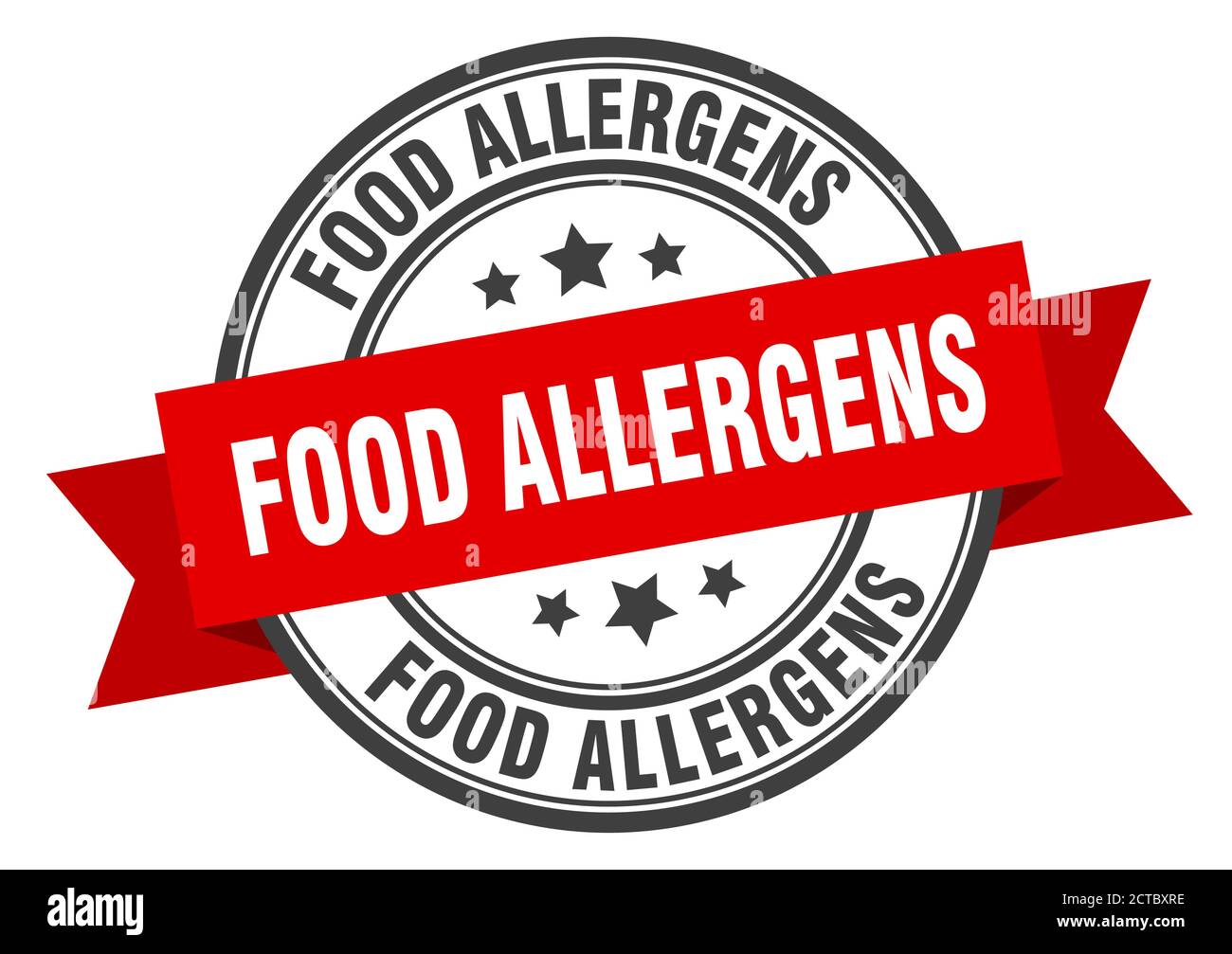 A circular stamp with the words 'FOOD ALLERGENS' in a circle and on a red banner.