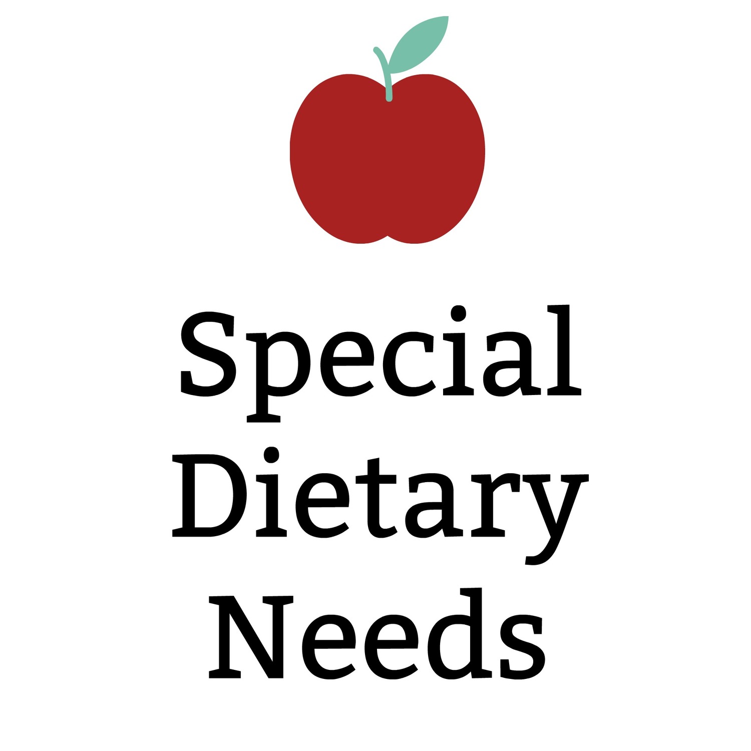 A red apple with a green stem sits above the text 'Special Dietary Needs'.