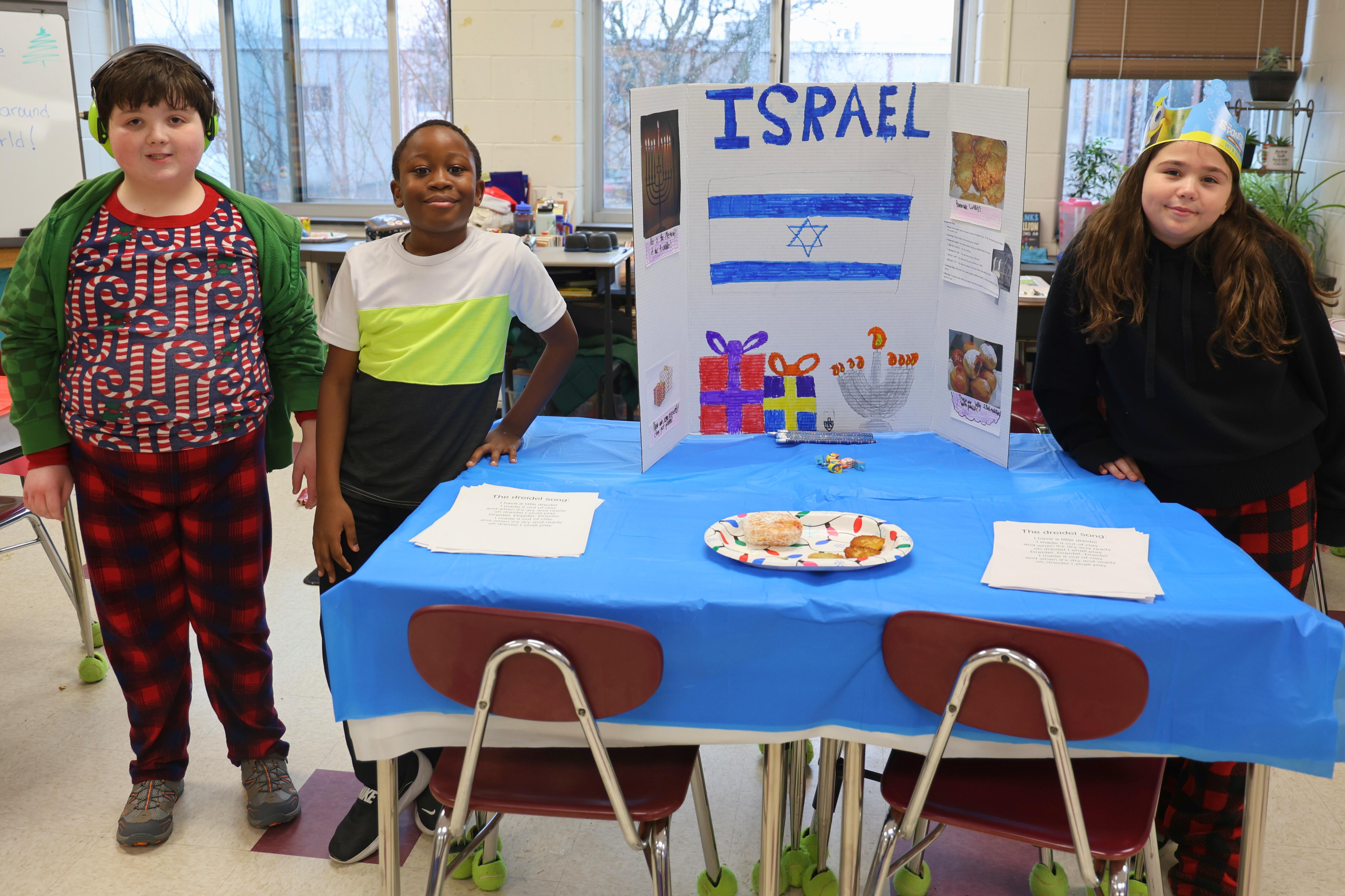 Students in front of their presentation on holidays in Israel